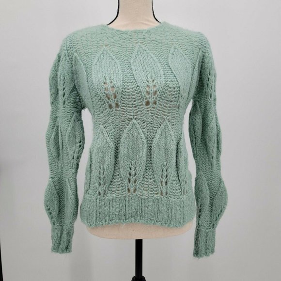 ^ Topshop Large 12 Women's Petal Pointelle Mint Sweater - Picture 2 of 9